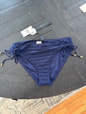 La Blanca Navy Textured Side-Tie Bikini Bottoms - New with Tags